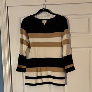 Carol Rose Black, White, and Tan Striped Sweater